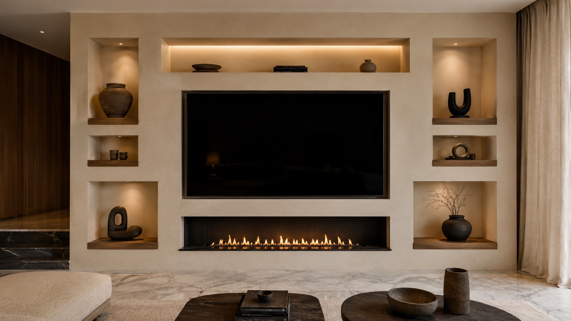 Mur TV sur-mesure avec cheminée